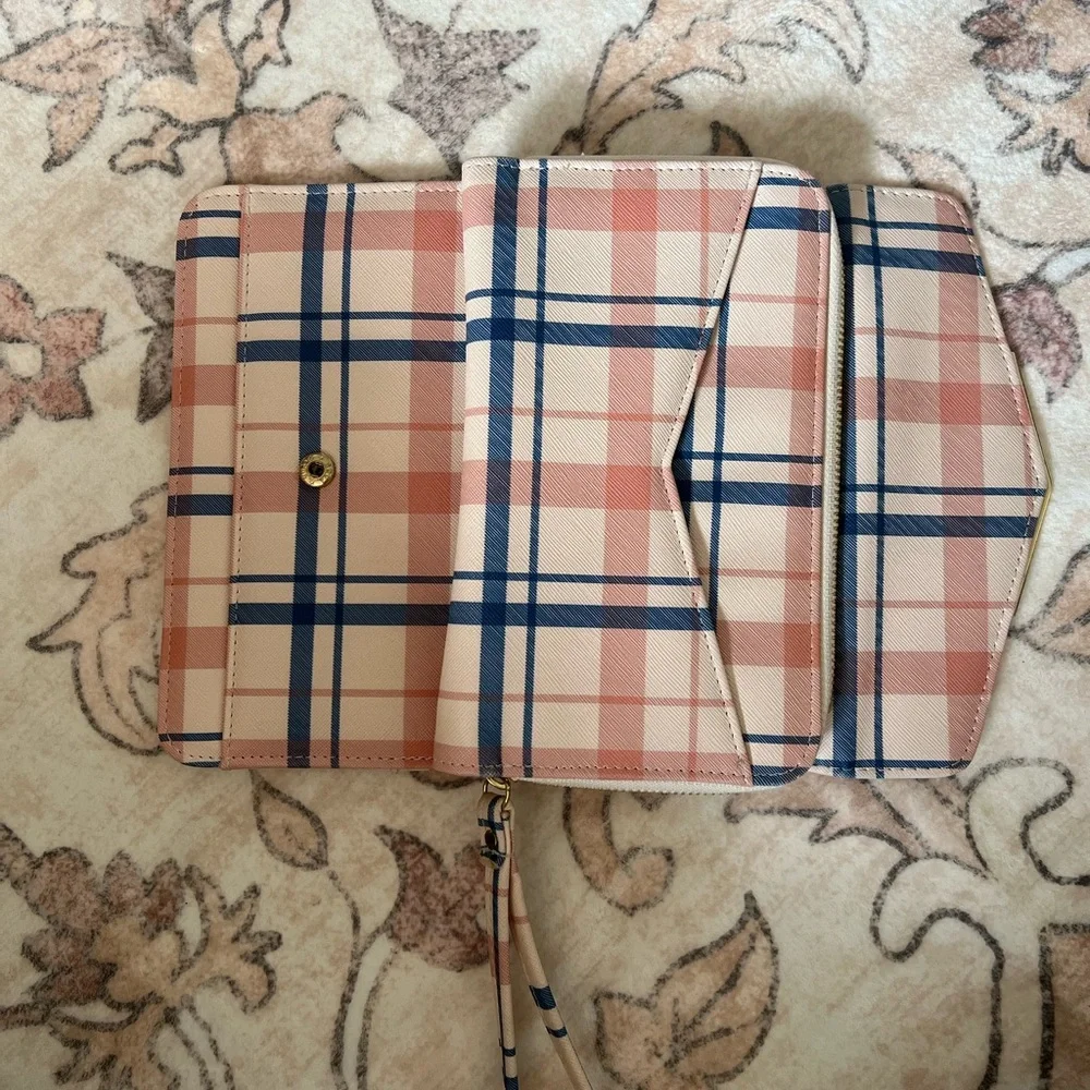 Plaid Wristlet Wallet in Pink and Blue - Picture 4 of 5